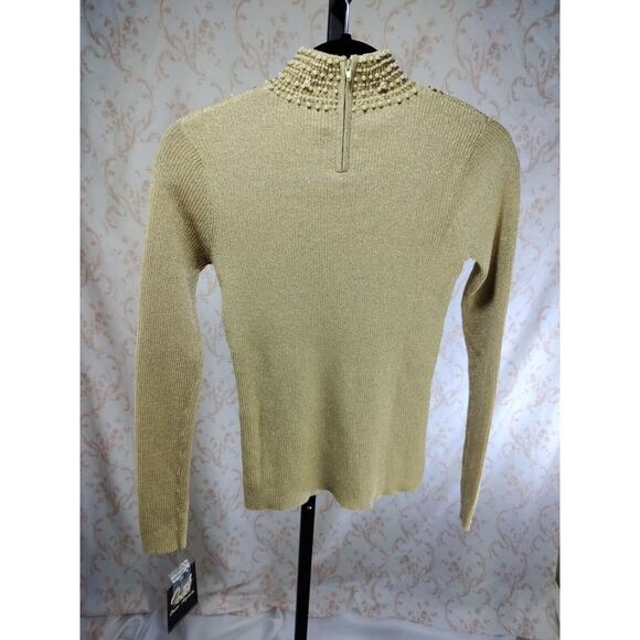 Gold Metallic Mock Neck Sweater, Size S - Picture 6 of 10